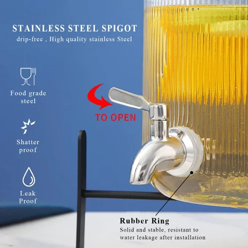 Miniatura 4 de Berglander Dispensador de bebidas de vidrio para refrigerador, dispensador de bebidas de 1 galón con grifo de acero inoxidable a prueba de fugas