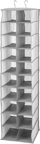 Miniatura 7 de mDesign Organizador de armario de tela suave, para zapatos, bolsos, embragues, accesorios, grande, 20 estantes sobre la barra de almacenamiento