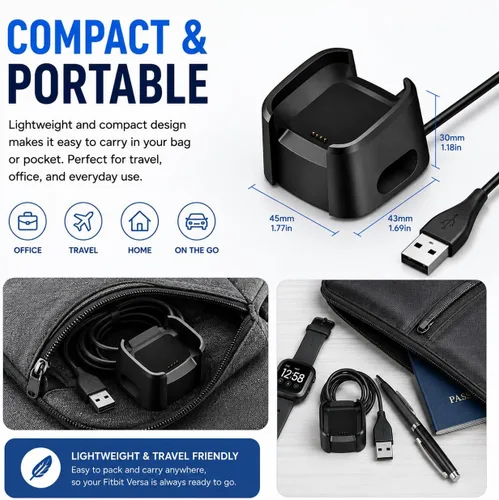 Miniatura 4 de Master Cables Cargador de repuesto para reloj inteligente Fitbit Versa, cable de carga USB, adaptador de base con carga rápida y protección