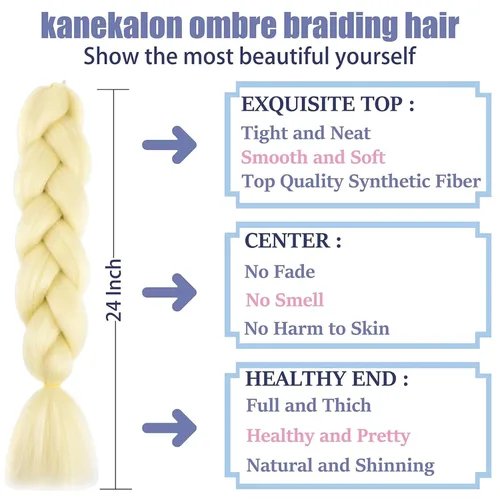 Miniatura 3 de Beige (613) Cabello trenzado 6 paquetes de extensiones de cabello sintético de 24 pulgadas, extensiones de cabello trenzado Jumbo Ombre trenzado