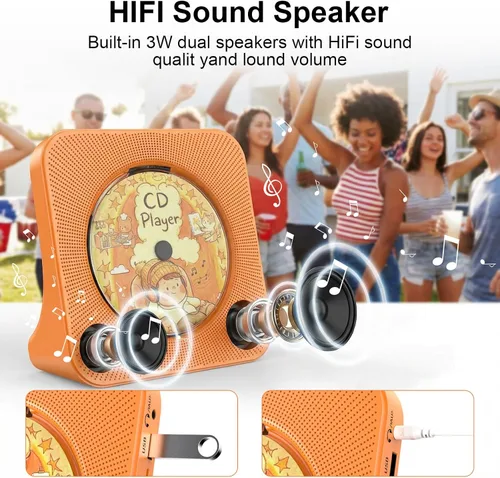 Miniatura 9 de Gueray Reproductor de CD portátil, reproductor de CD Kpop Bluetooth para escritorio con altavoz de sonido de alta fidelidad, radio FM, reproductor