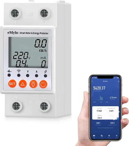 eMylo - Medidor de vatios inteligente monofásico AC 63A 80-400V, medidor de energía WiFi Tuya Control remoto, interruptor de circuito y protección