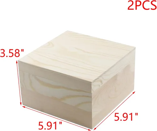 Miniatura 2 de MY MIRONEY 2 cajas de almacenamiento de madera sin terminar con tapa superior de 5.91 x 5.91 pulgadas, caja cuadrada de madera de pino