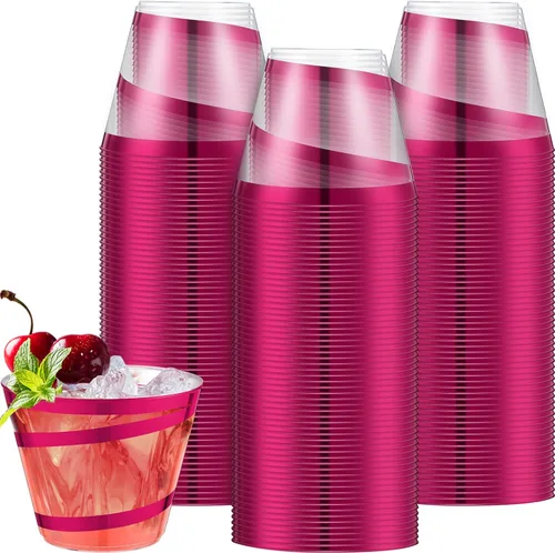 Miniatura 36 de Gejoy Tazas de plástico con borde en espiral de 9 onzas desechables, tazas de vino de plástico elegantes y transparentes, elegantes jarras de Oro