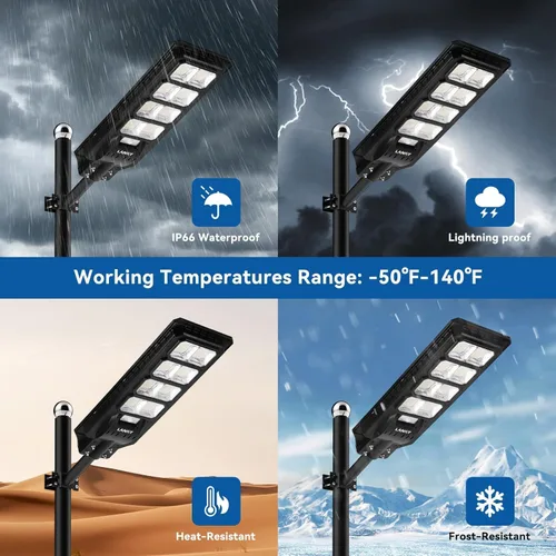 Miniatura 7 de LANGY Luces de calle solares LED de 200 W, 360 piezas LED de alto brillo con energía solar para exteriores, luz de calle LED de seguridad
