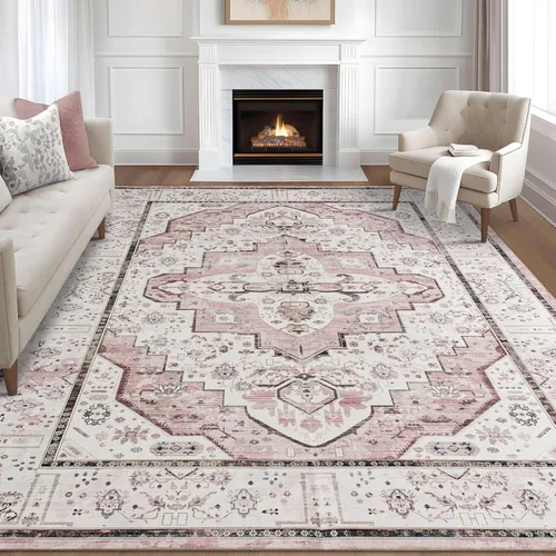 Miniatura 41 de DECOMALL Alfombra lavable de 2 pies 6 x 9 pies, alfombra para pasillo con respaldo de goma, antideslizante para cocina Rojo rosa