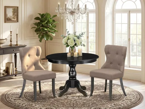 Miniatura 2 de East West Furniture HBSI3-ABK-48 - Juego de muebles de comedor de 3 piezas que contiene una mesa de comedor redonda con pedestal y 2 sillas