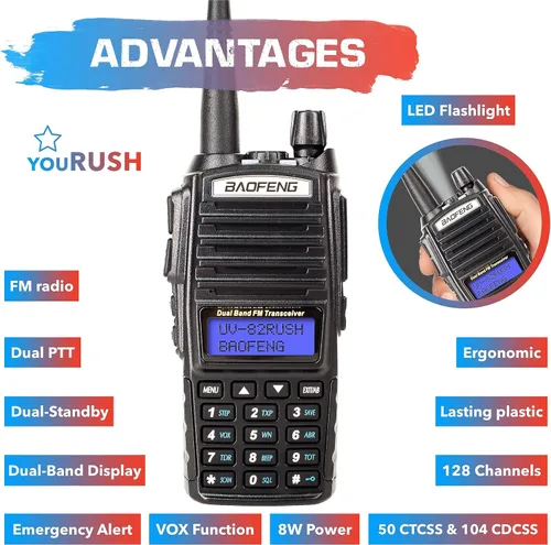 Miniatura 2 de UV-82 8W Radio de mano de alta potencia Radio de 2 vías con batería Baofeng 2800mAh. radio de jamón Baofeng Radio VHF/UHF de largo alcance walkie
