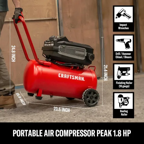 Miniatura 5 de Craftsman Compresor de aire, 10 galones 1.8 HP Max 175 PSI Presión, potente y portátil Compresor sin aceite, sin mantenimiento, para el hogar