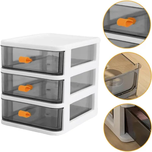 Miniatura 6 de COLLBATH Caja de tres niveles, cajones extraíbles de almacenamiento, contenedor transparente, pequeño escritorio de oficina, organizador