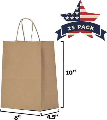 Miniatura 3 de Qutuus Bolsas de regalo de papel kraft con asas de 8 x 4.5 x 10 pulgadas, 25 bolsas de regalo marrones, bolsas de regalo a granel de tamaño mediano