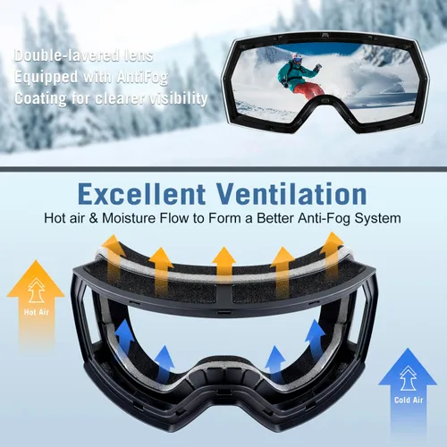 Miniatura 3 de FMY - Gafas de esquí para hombres, mujeres y jóvenes - Gafas de snowboard y esquí con protección antivaho UV400 para adultos