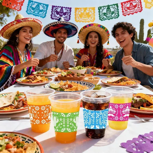 Miniatura 6 de 100 vasos de plástico de papel picado de 16 onzas, vasos de plástico para fiesta mexicana, sarape, vasos transparentes para taco, martes, carnaval