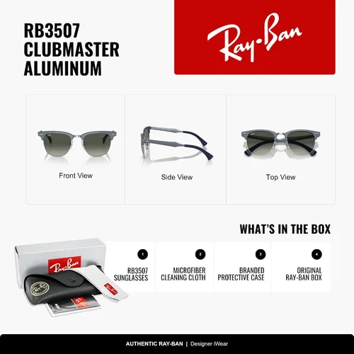Miniatura 2 de Ray-Ban RB3507 Clubmaster Gafas de sol cuadradas de aluminio Azul sobre plata/gris