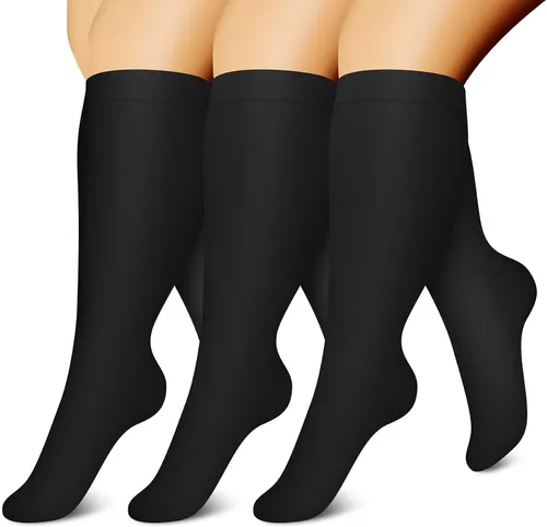 CHARMKING 3 pares de calcetines de compresión de talla grande para mujeres y hombres, pantorrilla extra ancha de 20-30 mmHg, el mejor apoyo para la
