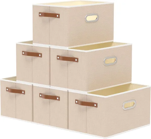 Miniatura 26 de Yawinhe Cestas de almacenamiento de tela, organizador plegable de armario para estantes, cajas grandes con 3 asas, contenedores de lona para ropa