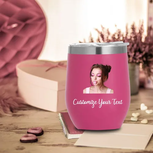 Miniatura 5 de Vasos de vino personalizados con nombres y fotos con tapa para mujeres, juego de vasos de vino aislados personalizados de acero inoxidable, regalos