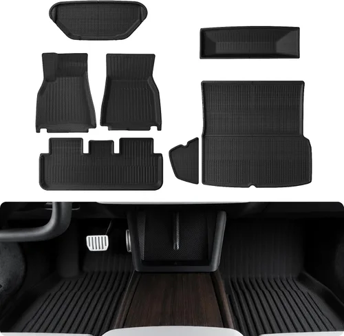 BASENOR 2026 7 piezas de alfombrillas para Tesla Model S Model S Plaid 3D Material Forros de carga para todo tipo de clima Alfombrillas de coche