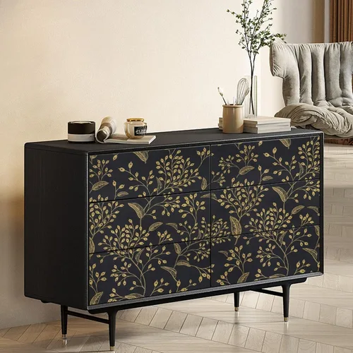 Miniatura 5 de Heroad Papel Tapiz Autoadhesivo Despegar y Pegar Negro Papel de Contacto Floral Dorado Papel Tapiz Moderno Boho Removible Papel de Contacto
