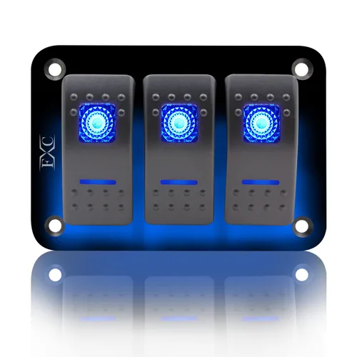 Miniatura 25 de FXC - Panel de interruptor basculante de aluminio de 6 bandas, interruptores de palanca de 5 pines encendido/apagado, 2 LED retroiluminados