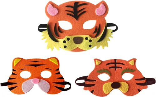 Máscaras de fieltro de 3 piezas máscaras de Halloween de animales accesorio de fiesta de disfraces Juego de padres e hijos Tigre