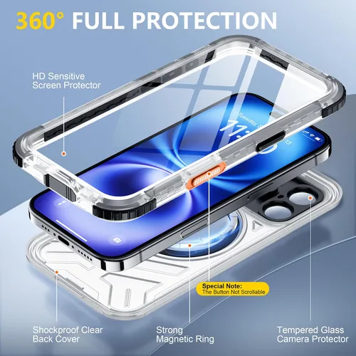 Miniatura 4 de Red2Fire Funda impermeable para iPhone 16, protector de pantalla integrado y protector de cámara, compatible con MagSafe, cuerpo completo a prueba