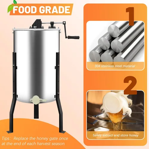 Miniatura 3 de Extractor manual de miel, 3 marcos con mango ergonómico, duradero y fácil de limpiar, equipo separador de miel de acero inoxidable de grado