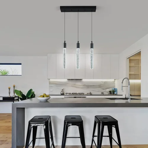 Miniatura 2 de Iluminación moderna para isla de cocina, lámpara colgante negra, regulable, con acabado negro, mini luces colgantes de cristal para comedor, sala