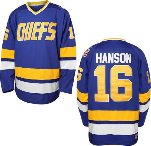 Hanson Brothers - Camiseta de hockey 16 Charlestown Chiefs 17 Jeff Slap Shot 18, camiseta de hockey de película, azul, blanco, S-3XL