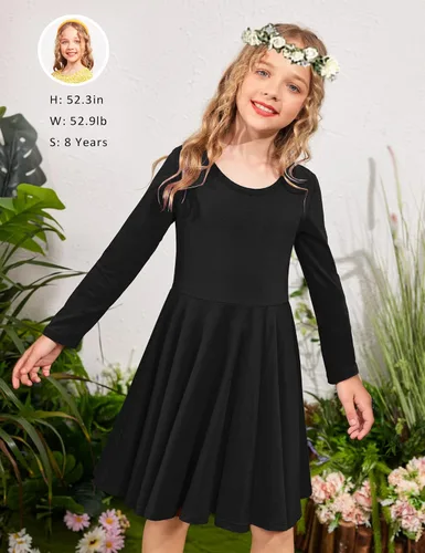 Miniatura 2 de Arshiner Vestido elástico de manga larga para niñas con línea A, vestido elástico casual