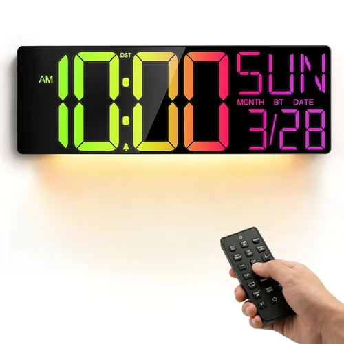 Miniatura 16 de JALL Reloj de pared digital grande de 22'', pantalla de números LED grande, DST, luz nocturna para aula, sala de estar, dormitorio, montado, regalo