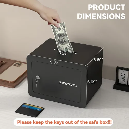 Miniatura 3 de Caja fuerte pequeña, mini caja de seguridad con cerradura de llave, caja fuerte de pared cúbica de 0.23 para joyas en efectivo, cajas fuertes