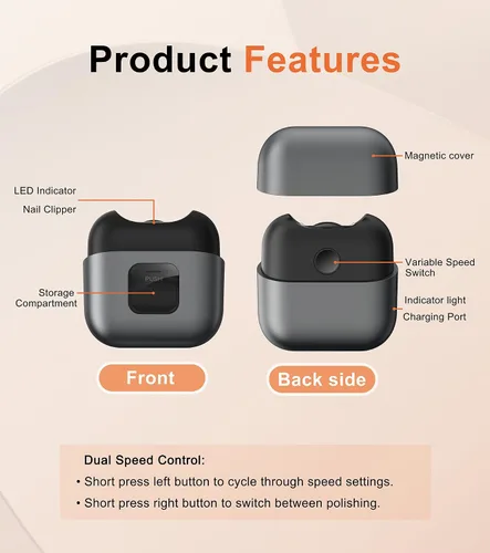 Miniatura 2 de Cortaúñas eléctrico, cortaúñas recargable para bebés con luz LED, recortador de uñas eléctrico con dos velocidades ajustables y la función de Gris