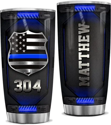 winorax Regalos de policía - Vaso personalizado de línea azul delgada con la bandera de Estados Unidos, Academia de Policía, regalos de graduación
