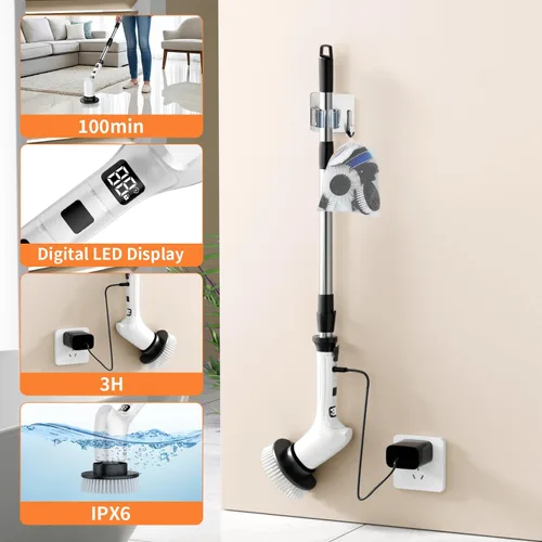 Miniatura 5 de Limpiador eléctrico giratorio para limpiar el baño, limpiador de ducha eléctrico inalámbrico - Cepillo de limpieza eléctrico para limpieza