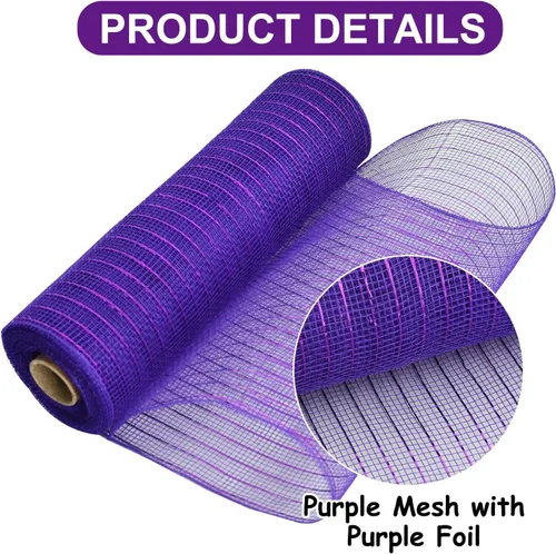 Miniatura 3 de TONIFUL 2 rollos de 10 pulgadas de cinta de malla decorativa morada, malla de tela con lámina para suministros de corona, adornos de puerta