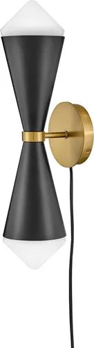 Miniatura 8 de Lark Betty 84122BK - Aplique vertical de dos luces, interruptor de encendido/apagado, diseño cónico retro, negro + latón lacado