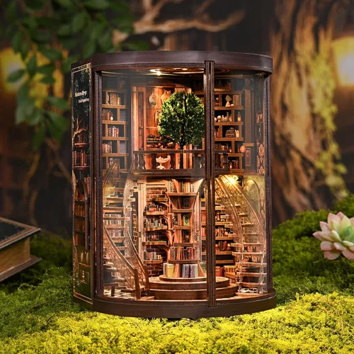 Miniatura 6 de Kit de rincón de libros para adultos y adolescentes – Biblioteca de casa en miniatura de bricolaje, biblioteca anillo de sabiduría rompecabezas