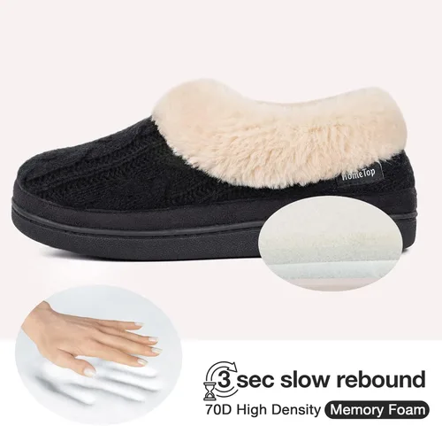 Miniatura 3 de HomeTop Pantuflas de casa de espuma viscoelástica de punto trenzado para mujer con cuello de felpa mullida
