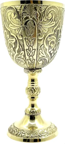 Copa de vino de latón hecha a mano, 6 pulgadas, 8 onzas, cáliz vintage para bodas, fiestas y decoración medieval, taza de beber con acabado dorado