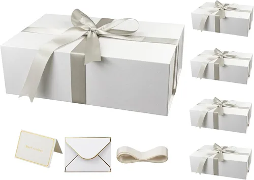 Miniatura 19 de YINUOYOUJIA Cajas de regalo rosadas con tapa, 14"x9"x4.5" Caja de regalo magnética con cinta, tarjetas y sobres para regalos, ideal para bodas