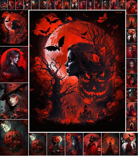 Miniatura 7 de Decoupage - Paquete de papel (35 hojas de 6 x 8 pulgadas) para cementerio abandonado FLONZ Halloween Ilustración Ilustración Tarjetas