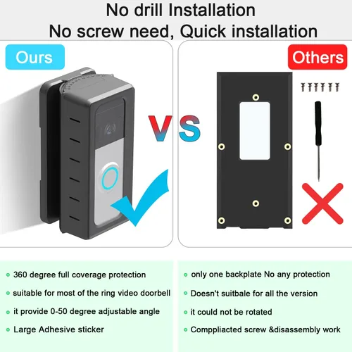 Miniatura 5 de Soporte adhesivo para timbre de puerta compatible con timbre de video 1/2/3/4 de ángulo ajustable para timbre de puerta, soporte de montaje