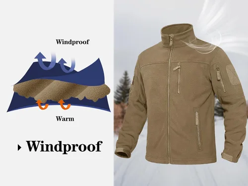 Miniatura 4 de KEFITEVD Chamarras tácticas de forro polar para hombre, con cremallera completa, casual, para invierno, abrigada, con múltiples bolsillos