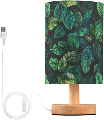 Lots of Green Leaves on A Black Background Table Top Lamps Kids Night Light for Patio Table Lamp for Girls Retro lampara de escritorio led