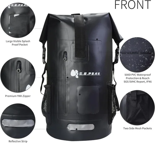 Miniatura 2 de Mochila impermeable IPX6, bolsa con cierre enrollable y accesorios de kayak, esenciales para camping, natación, playa, pesca, rafting, viajes