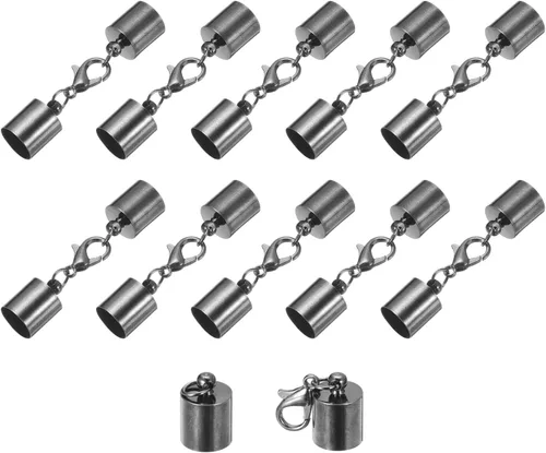 Miniatura 11 de uxcell Juego de 10 tapas de cuero de 0.315 in con cierres de pinza de langosta, terminadores de barril para hacer pulseras de cuero, tono bronce