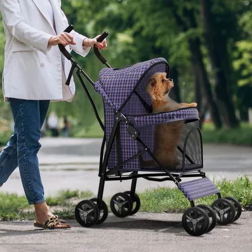 Miniatura 14 de Cochecito para mascotas para perros y gatos pequeños, 10-22 libras, almacenamiento trasero, negro