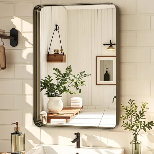 Miniatura 20 de Fabuday Espejo Grande de Baño Negro de 40x30 Pulgadas - Espejos Rectangulares con Marco para Pared, Espejo de Metal Negro Montado en la Pared
