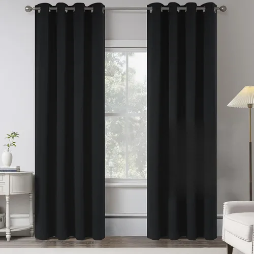 Miniatura 19 de KEQIAOSUOCAI Cortinas de lino 100% opacas de 100 pulgadas de largo, 2 paneles para dormitorio, estilo casa de campo moderna, completamente negro